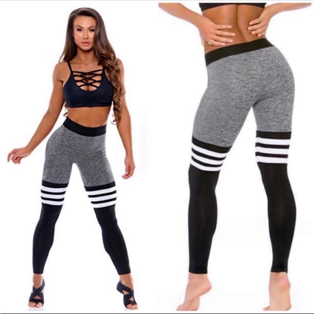 Bombshell Sportswear Thigh high Leggings with bag! Great condition! Black/Gray